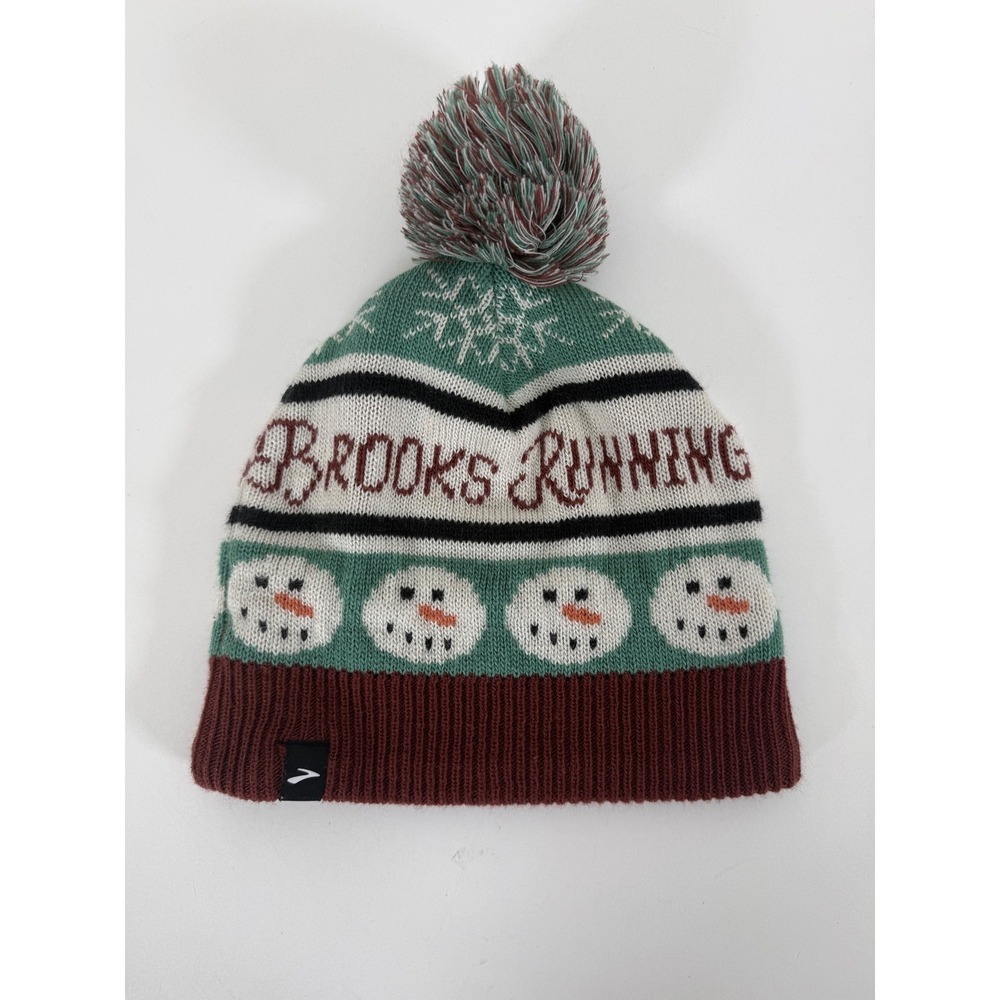 Brooks Running Winter Beanie Hat with Snowman Print and Pom Pom OSFA